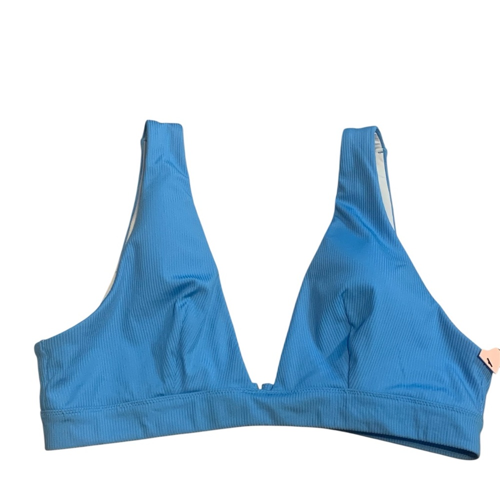Victorias Secret M Blue Ribbed Triangle‎ Push Up Wide Strap Bikini Top VS New